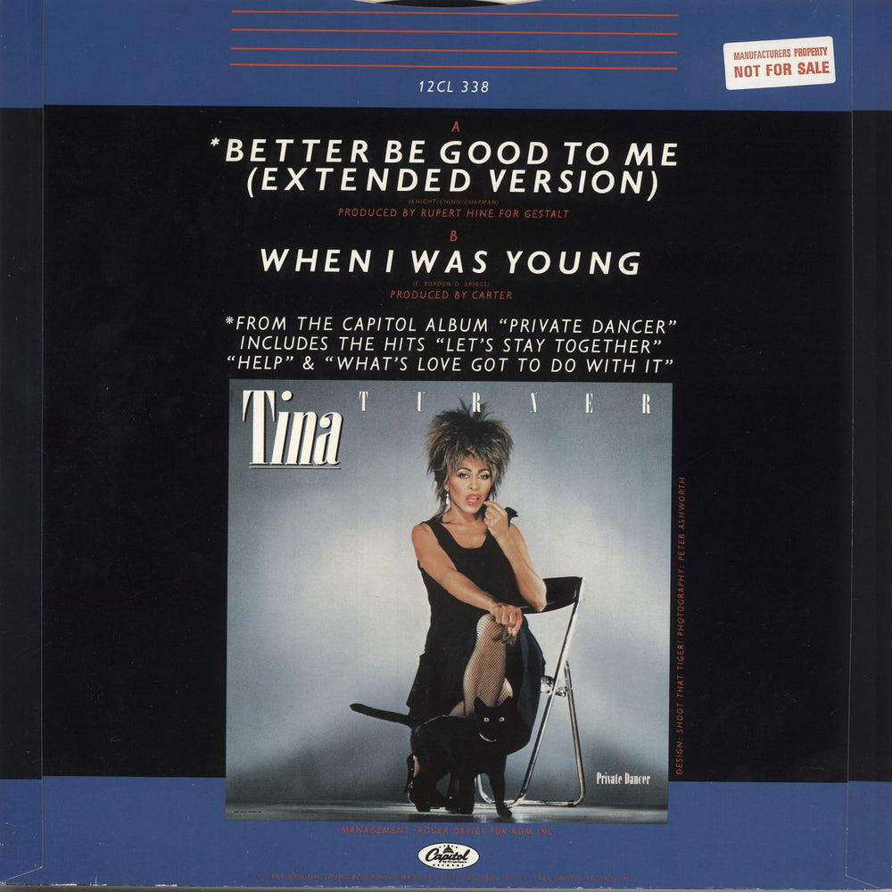 Tina Turner Better Be Good To Me - Factory Sample UK Promo 12" vinyl single (12 inch record / Maxi-single)