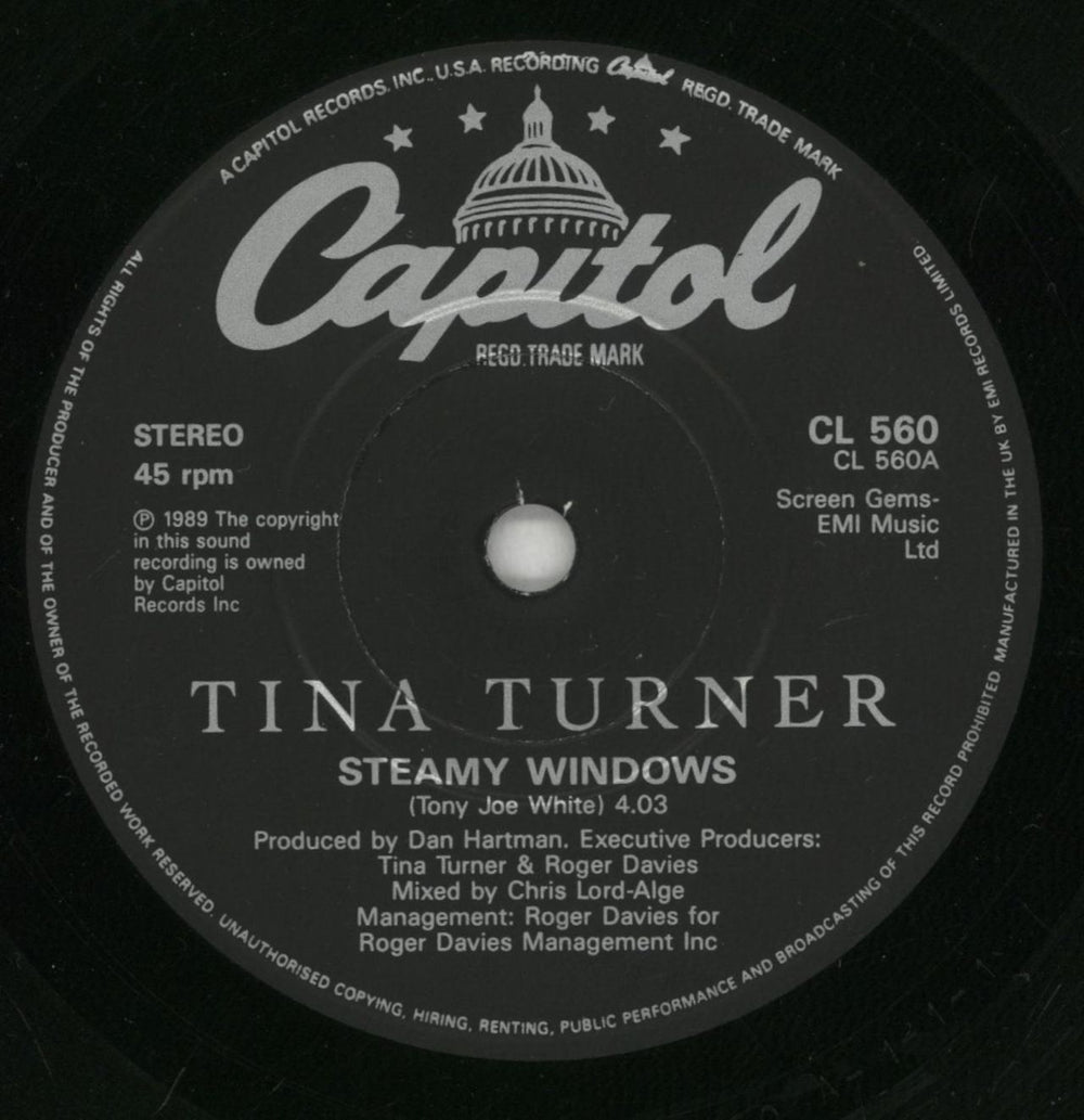 Tina Turner Steamy Windows - Hype Sticker UK 7" vinyl single (7 inch record / 45) TUR07ST866527