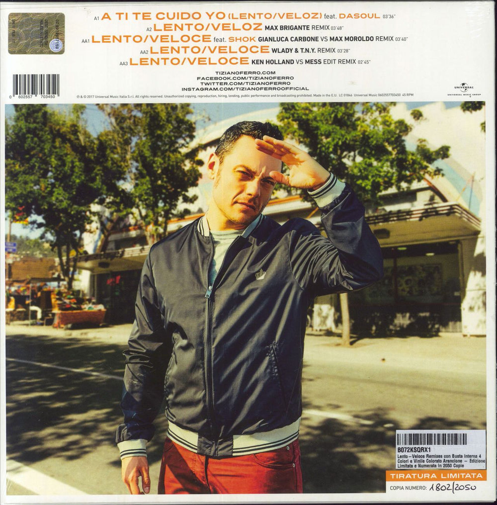 Tiziano Ferro Lento / Veloce - Orange Vinyl Italian 10" vinyl single (10 inch record) 602557703450