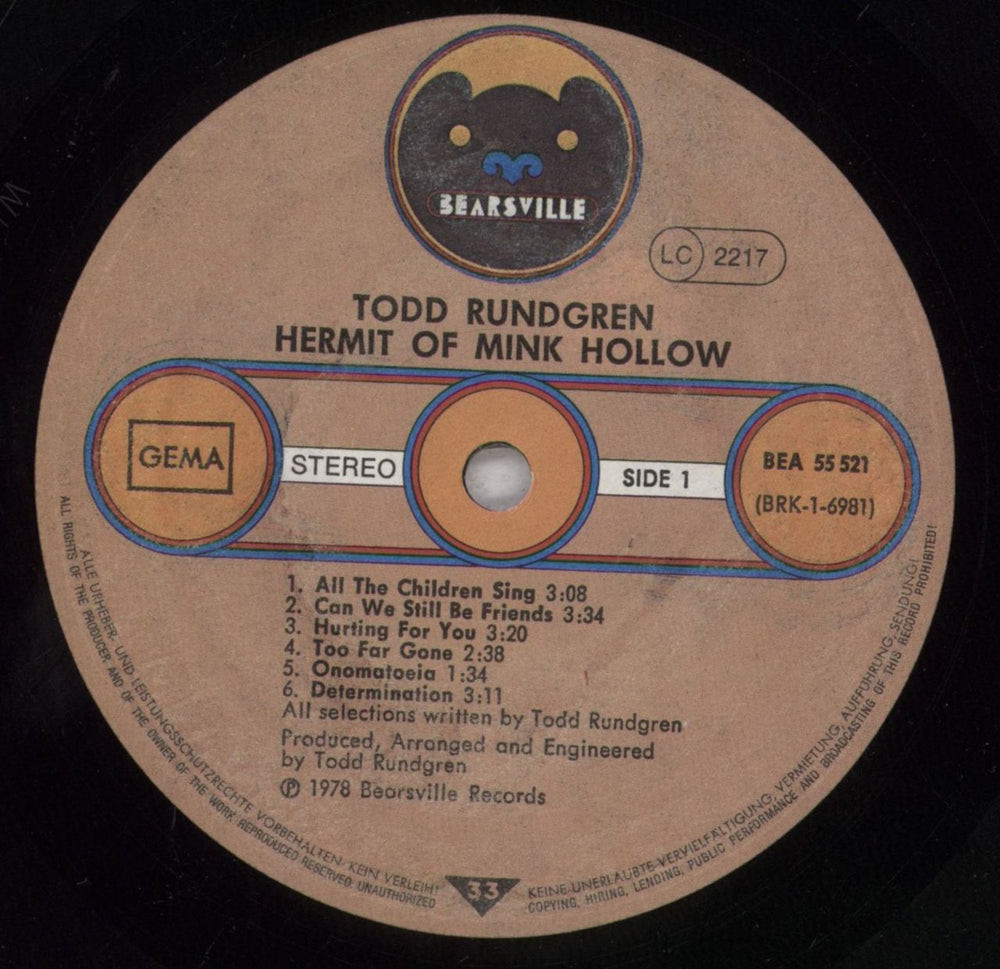 Todd Rundgren Hermit Of Mink Hollow German vinyl LP album (LP record) TODLPHE839991