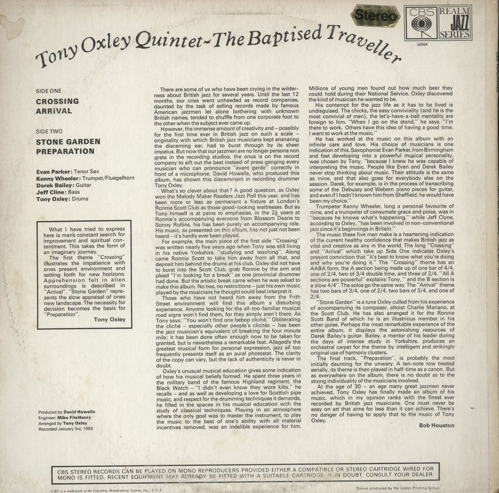 Tony Oxley The Baptised Traveller UK vinyl LP album (LP record)