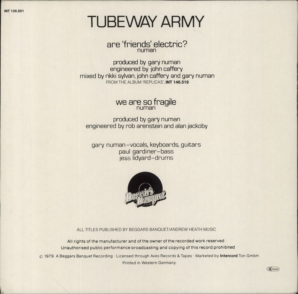 Tubeway Army Are 'Friends' Electric? - EX German 12" vinyl single (12 inch record / Maxi-single)