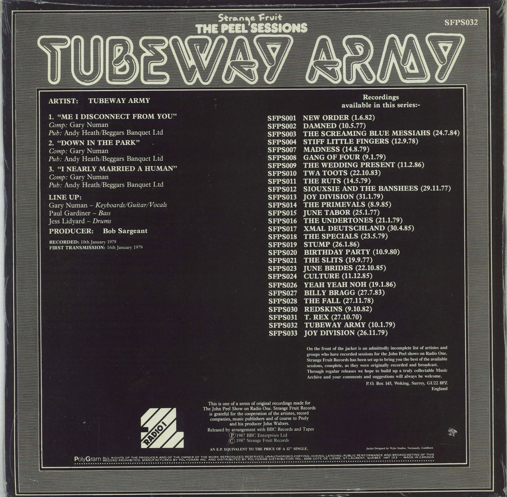 Tubeway Army The Peel Sessions - Hype Stickered Canadian 12" vinyl single (12 inch record / Maxi-single)