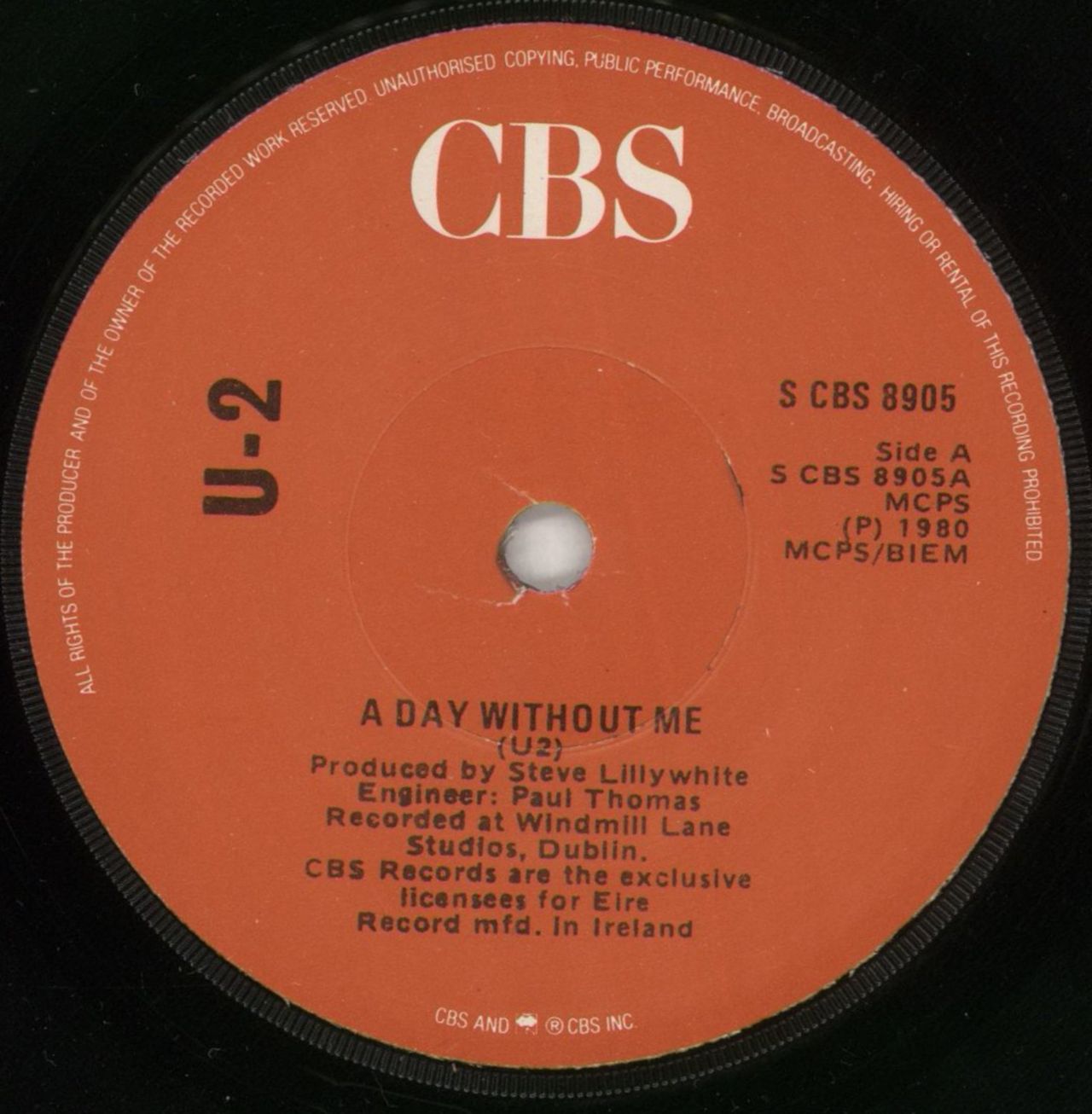 U2 A Day Without Me + p/s Irish 7" vinyl single (7 inch record / 45) U-207AD518480