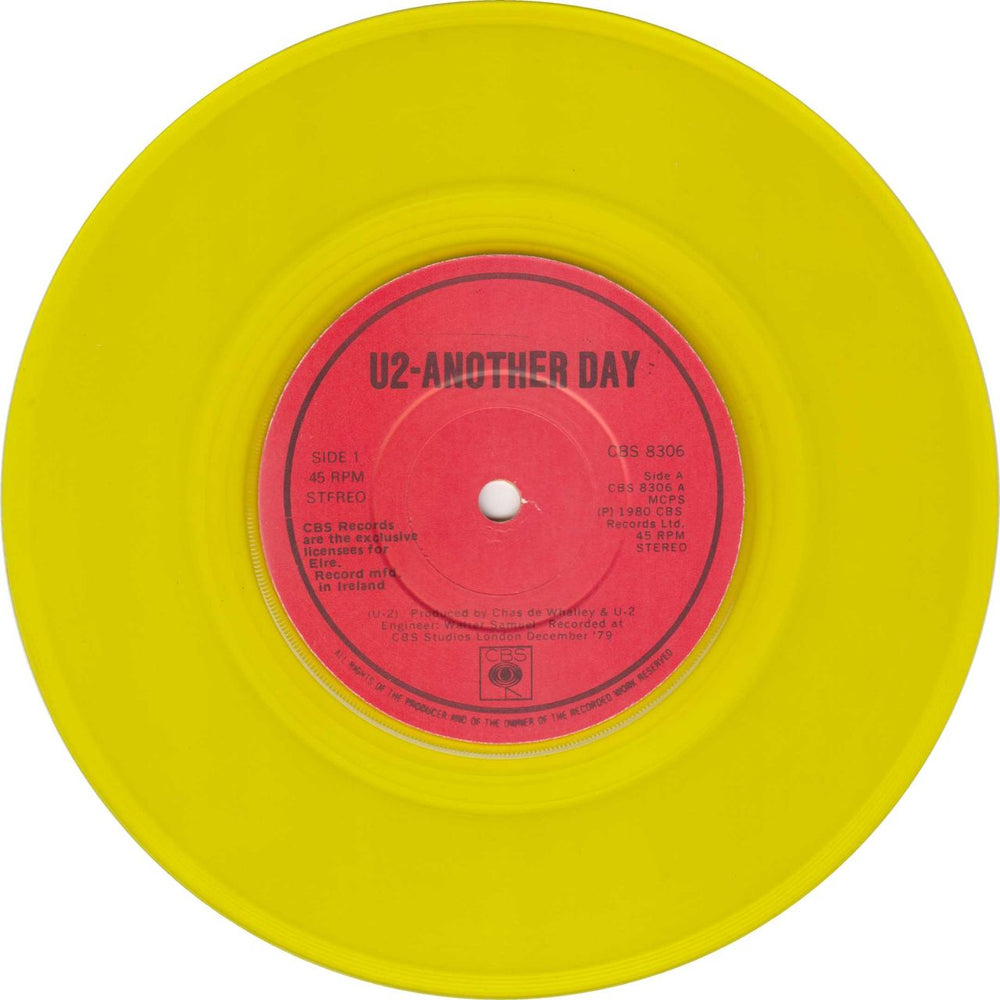 U2 Another Day - Yellow Vinyl Irish 7" vinyl single (7 inch record / 45)