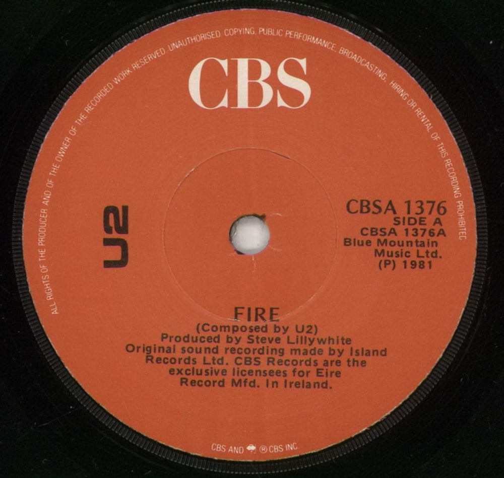 U2 Fire - Red Label Irish 7" vinyl single (7 inch record / 45) U-207FI53296