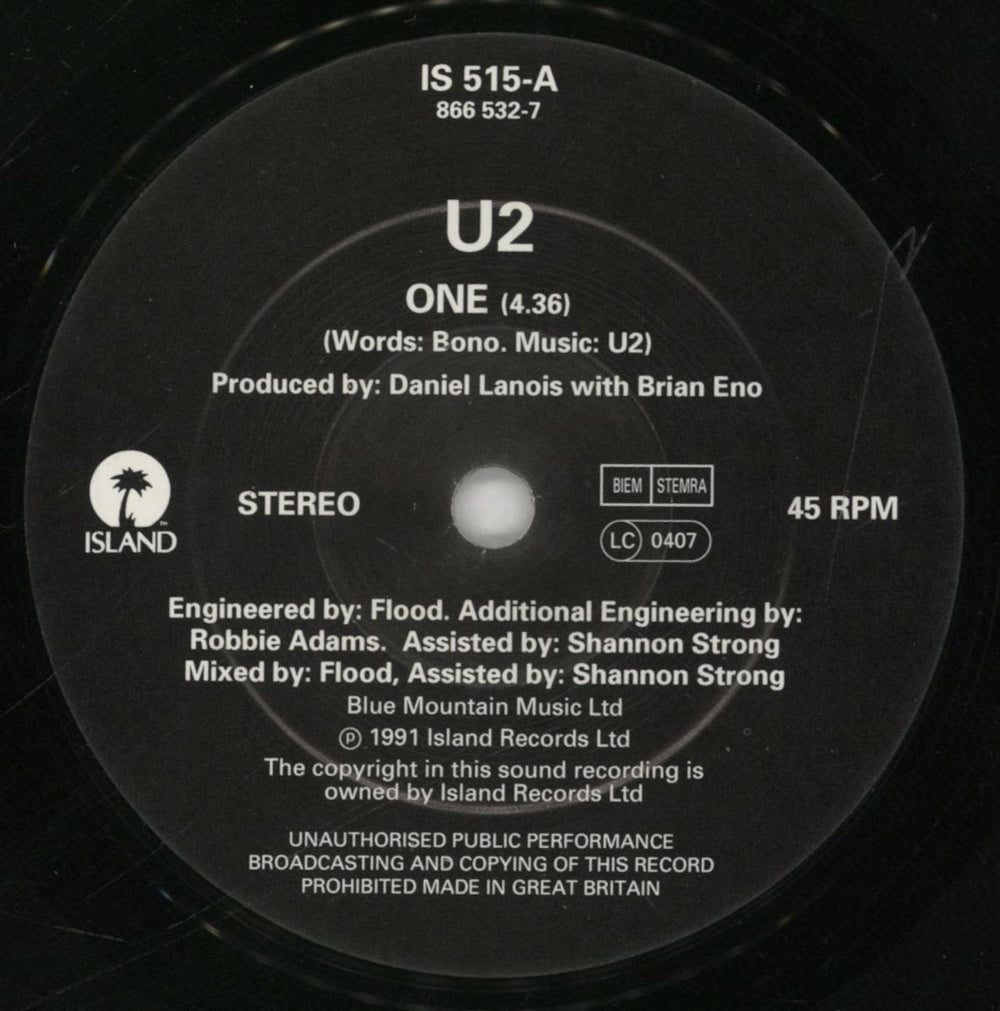 U2 One - EX UK 7" vinyl single (7 inch record / 45) U-207ON545470