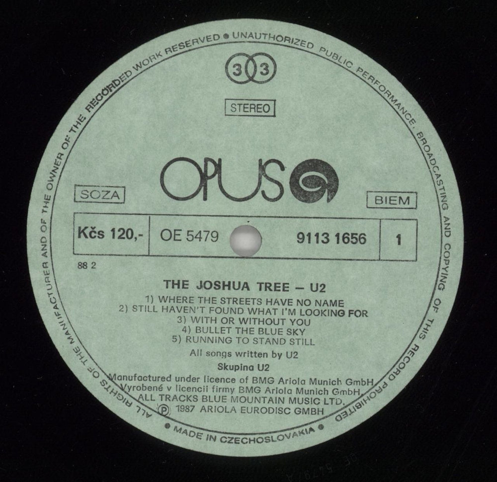 U2 The Joshua Tree Czech vinyl LP album (LP record) U-2LPTH75068