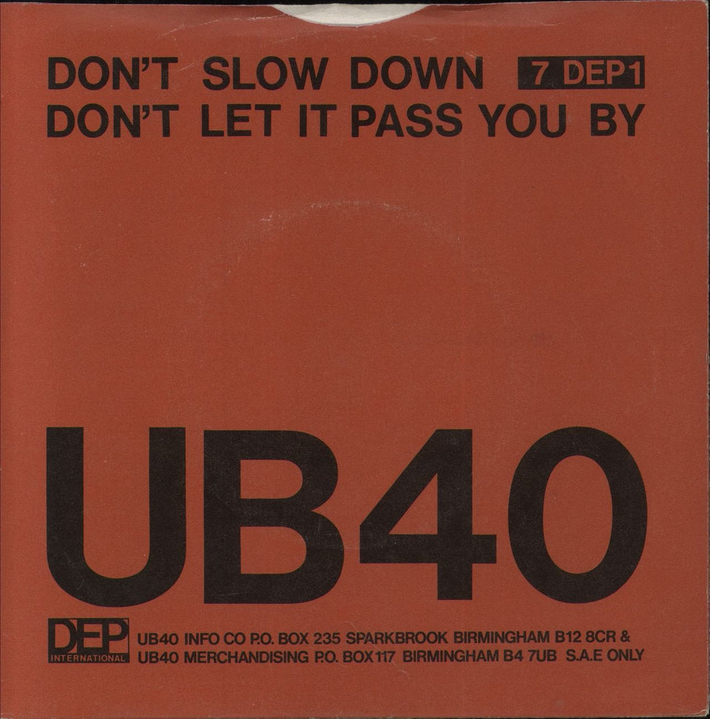 UB40 Don't Slow Down UK 7" vinyl single (7 inch record / 45)