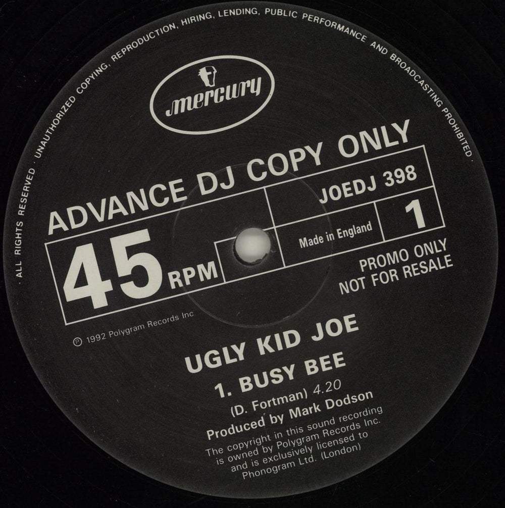 Ugly Kid Joe Busy Bee UK Promo 12" vinyl single (12 inch record / Maxi-single) JOEDJ398