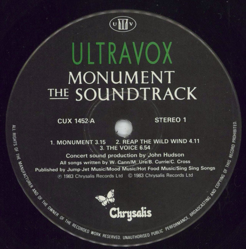 Ultravox Monument - The Soundtrack UK vinyl LP album (LP record) VOXLPMO697152