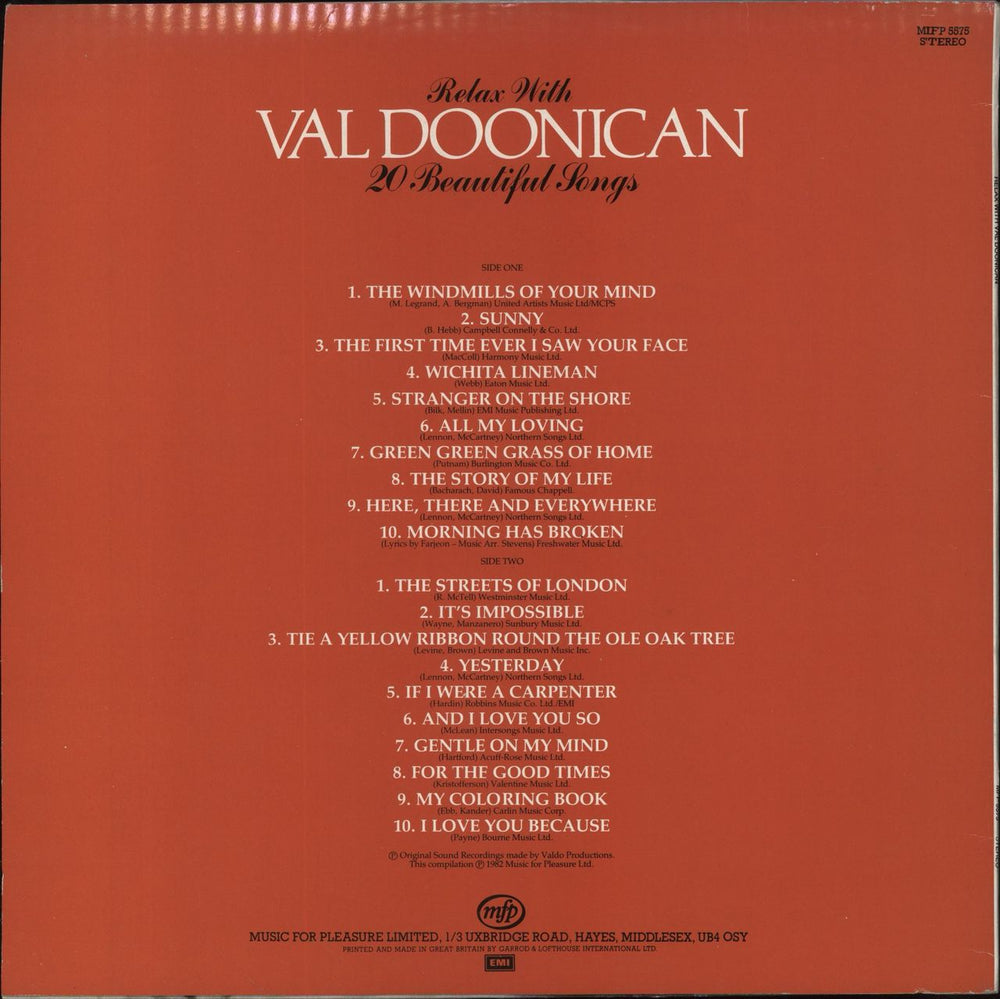 Val Doonican Relax With Val Doonican - 20 Beautiful Songs UK vinyl LP album (LP record)