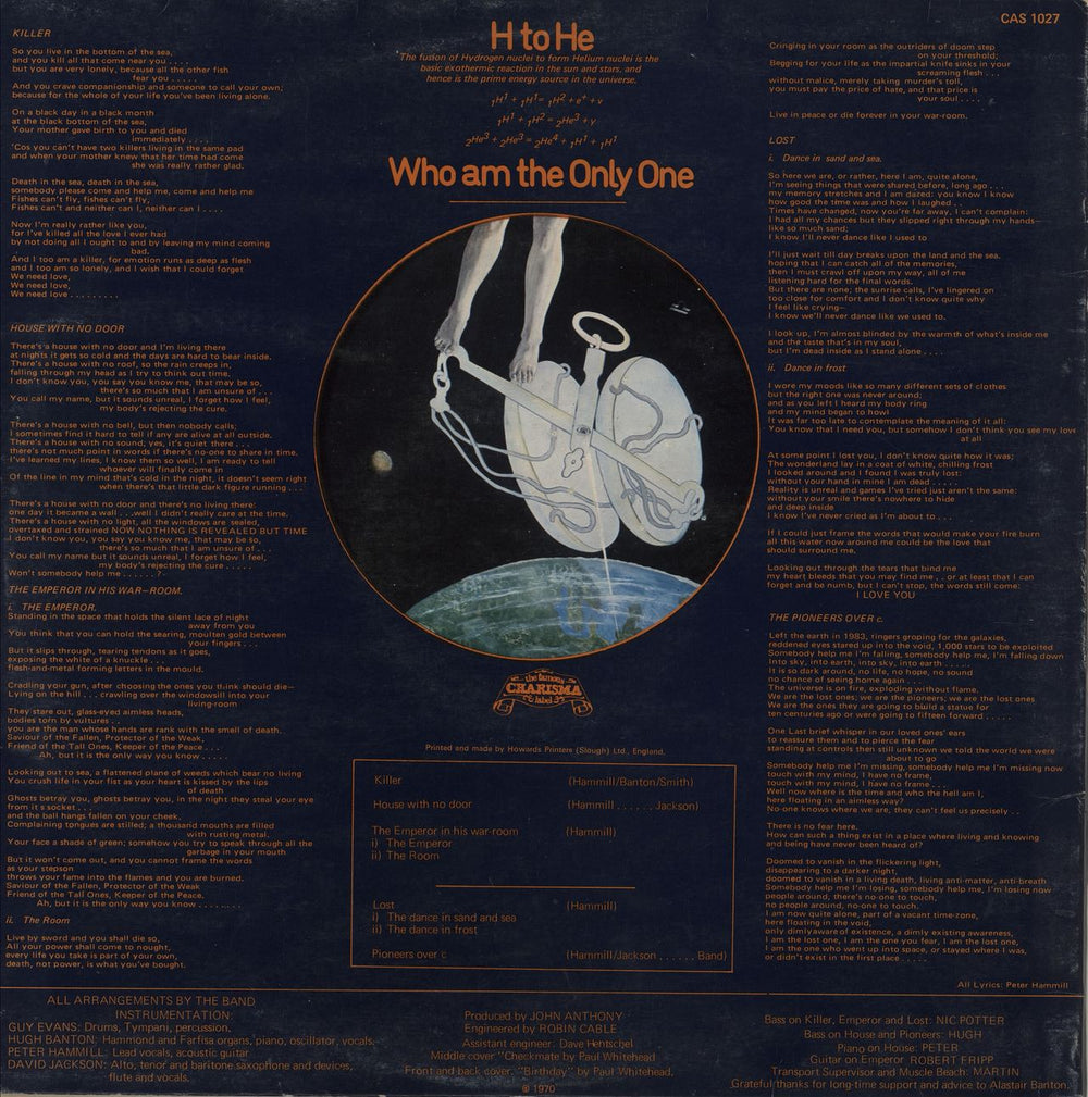 Van Der Graaf Generator H To He, Who Am The Only One - 3rd - EX UK vinyl LP album (LP record)