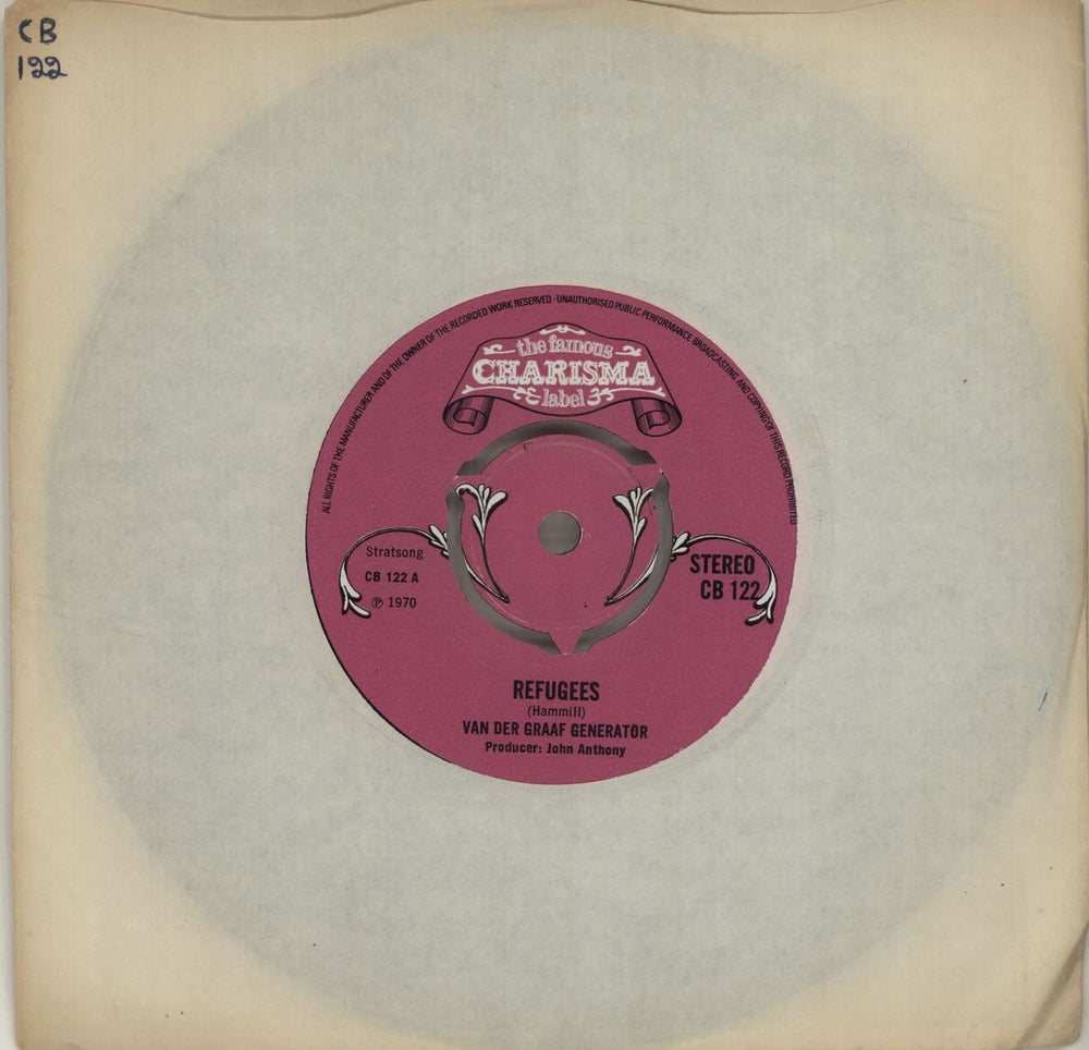 Van Der Graaf Generator Refugees UK 7" vinyl single (7 inch record / 45) CB122