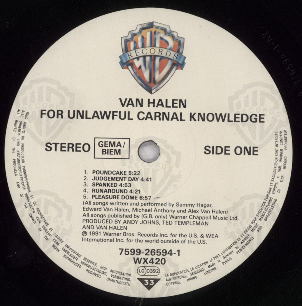 Van Halen For Unlawful Carnal Knowledge - Stickered Sleeve - EX UK vinyl LP album (LP record) VNHLPFO649687