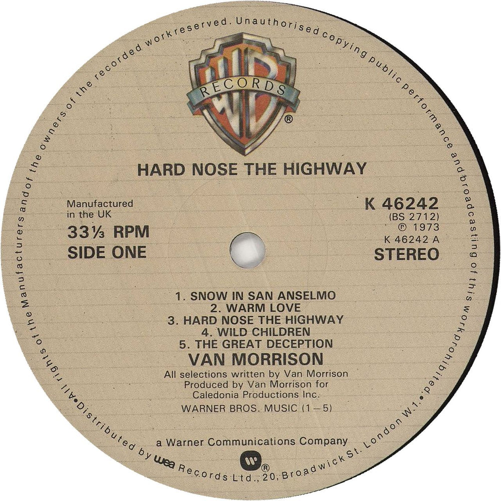 Van Morrison Hard Nose The Highway - cream label UK vinyl LP album (LP record) VMOLPHA604304