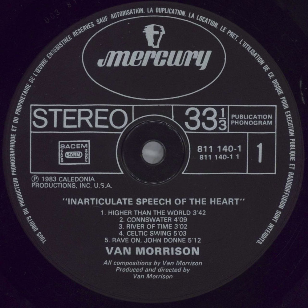 Van Morrison Inarticulate Speech Of The Heart French vinyl LP album (LP record) VMOLPIN824777