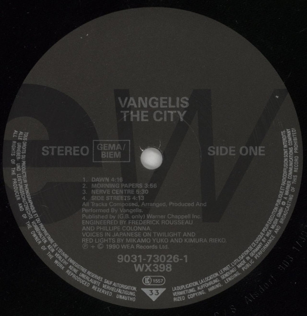 Vangelis The City UK vinyl LP album (LP record) VGELPTH592751