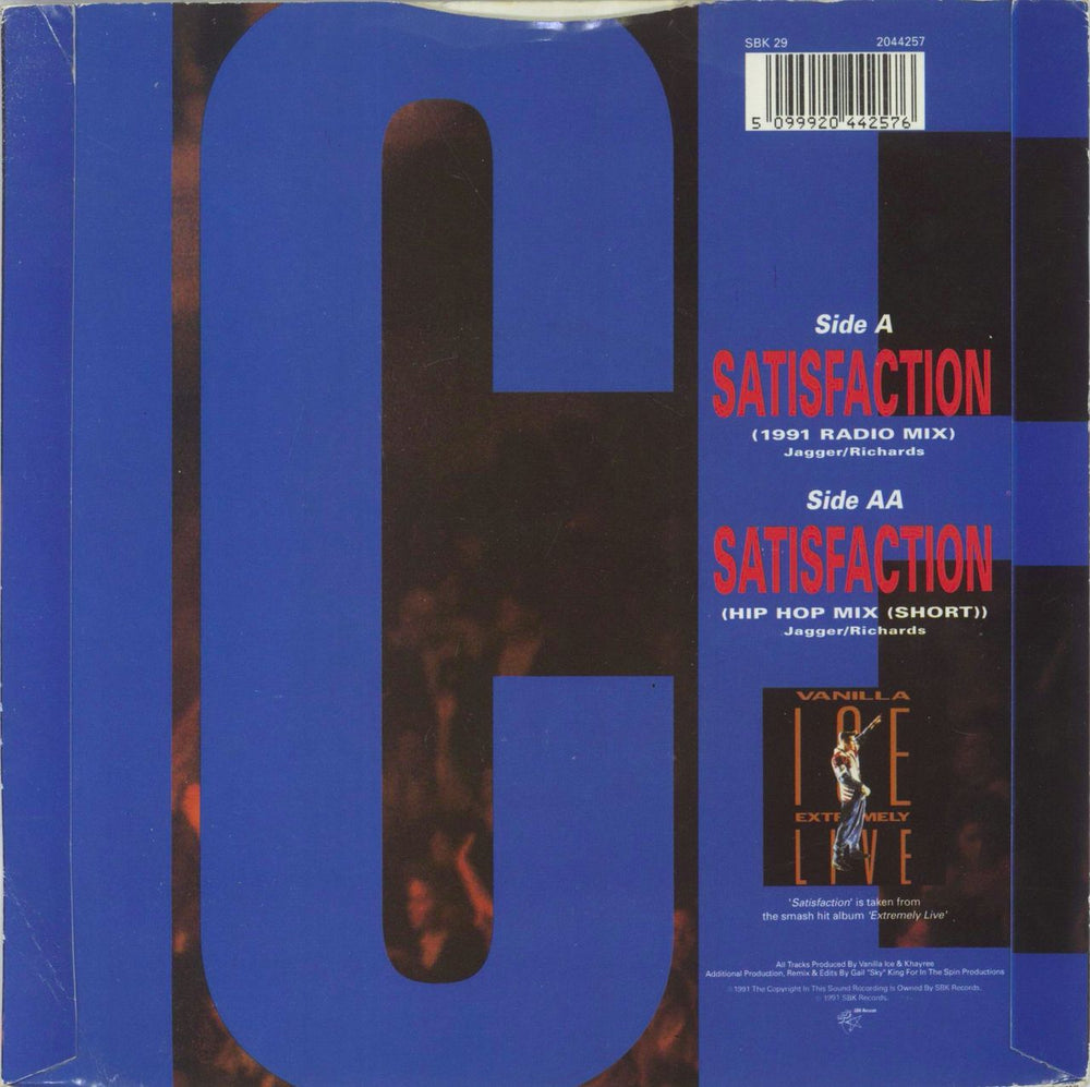 Vanilla Ice Satisfaction UK 7" vinyl single (7 inch record / 45) 5099920442576