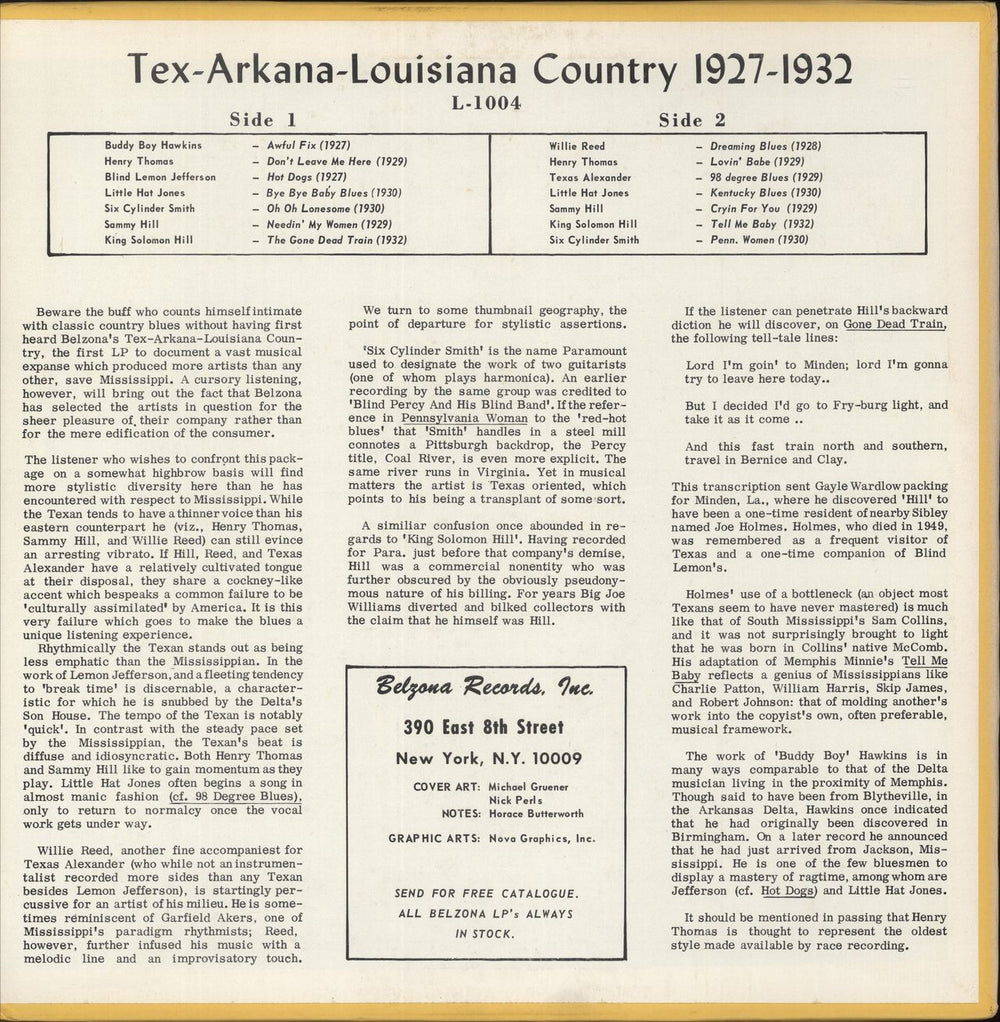 Various-Blues & Gospel Tex-Arkana-Louisiana Country 1929-1933 US vinyl LP album (LP record)