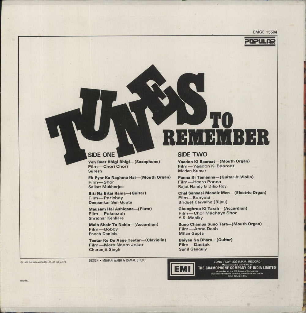 Various-Bollywood Tunes To Remember Indian vinyl LP album (LP record)