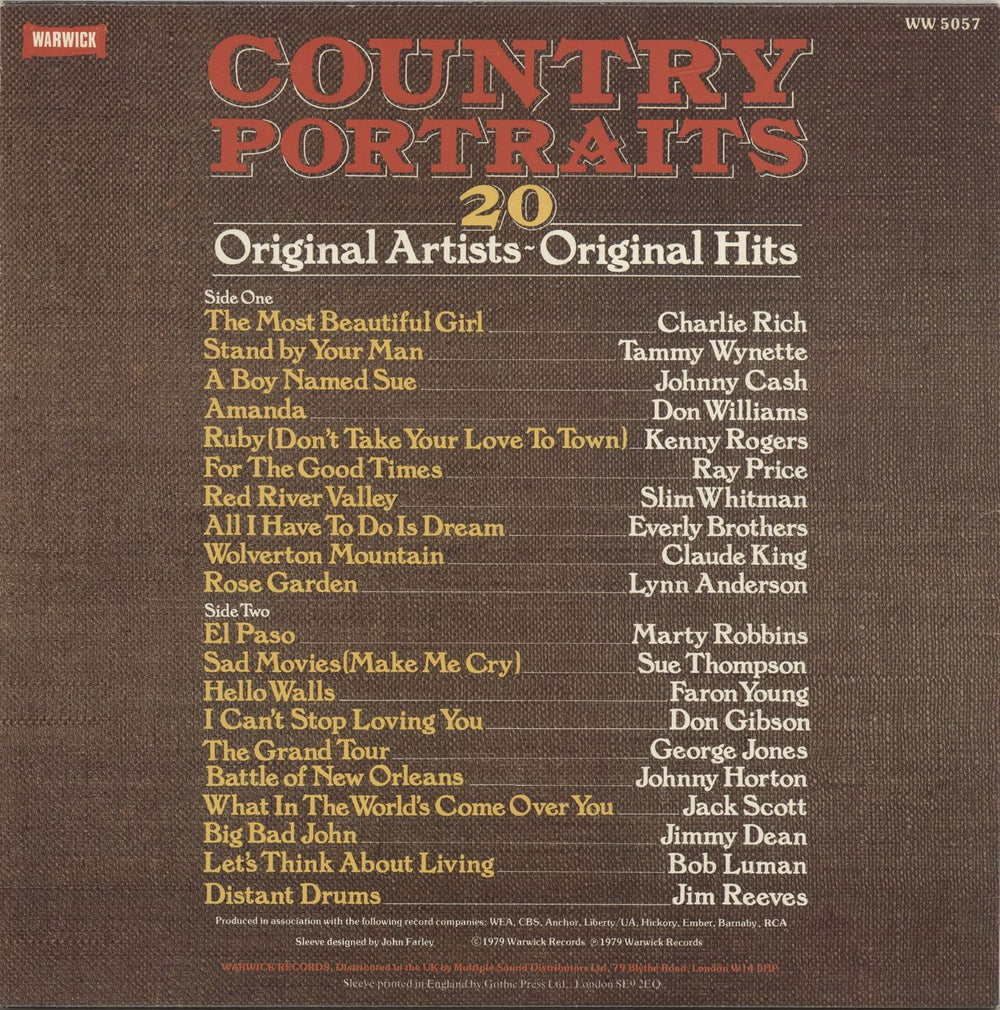 Various-Country Country Portraits UK vinyl LP album (LP record)