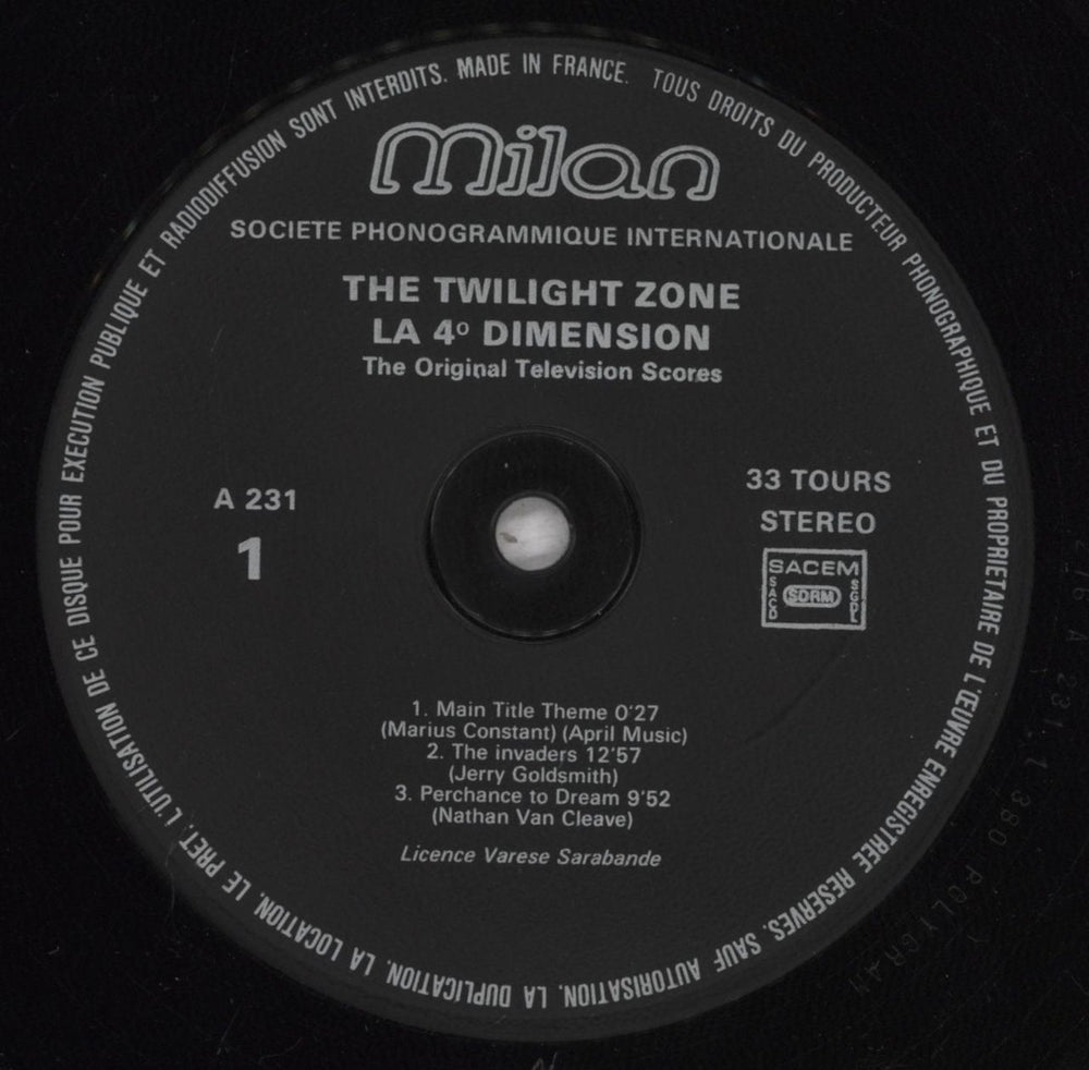 Various-Film, Radio, Theatre & TV The Twilight Zone / La Quatrieme Dimension [The Original Television Scores Volume One] French vinyl LP album (LP record) FVALPTH834651