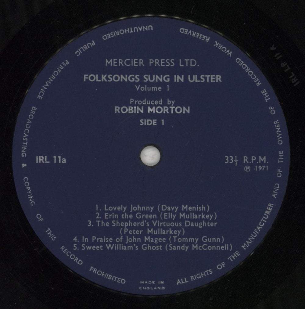 Various-Folk Folksongs Sung In Ulster - Volume 1 UK vinyl LP album (LP record) V-FLPFO849210