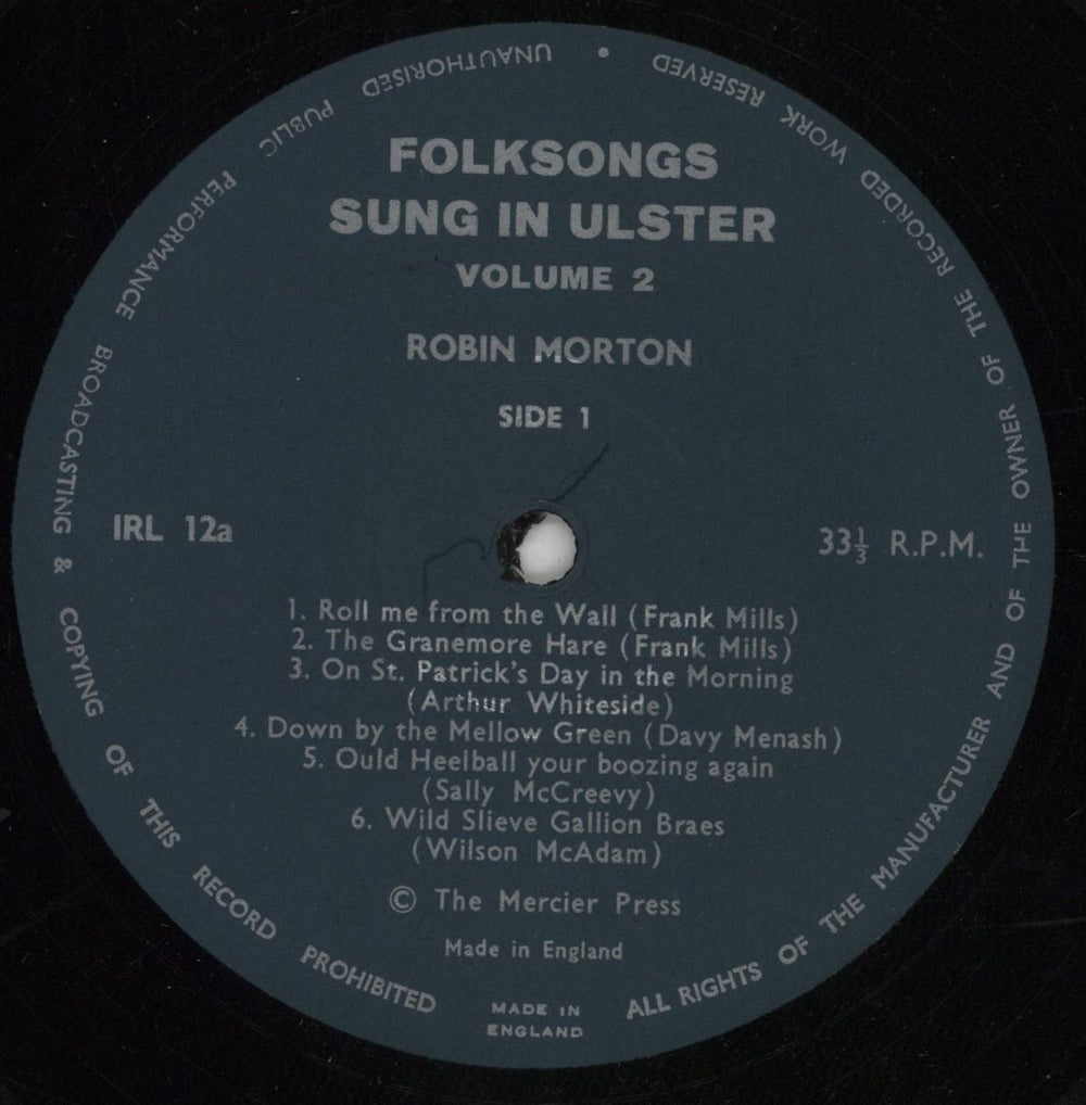 Various-Folk Folksongs Sung In Ulster - Volume 2 UK vinyl LP album (LP record) V-FLPFO849211
