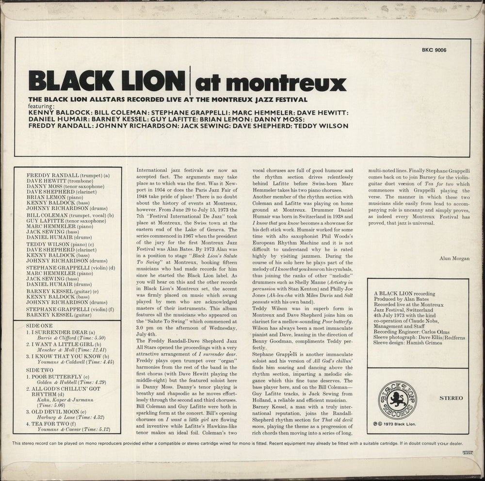 Various-Jazz Black Lion At Montreux South African vinyl LP album (LP record)
