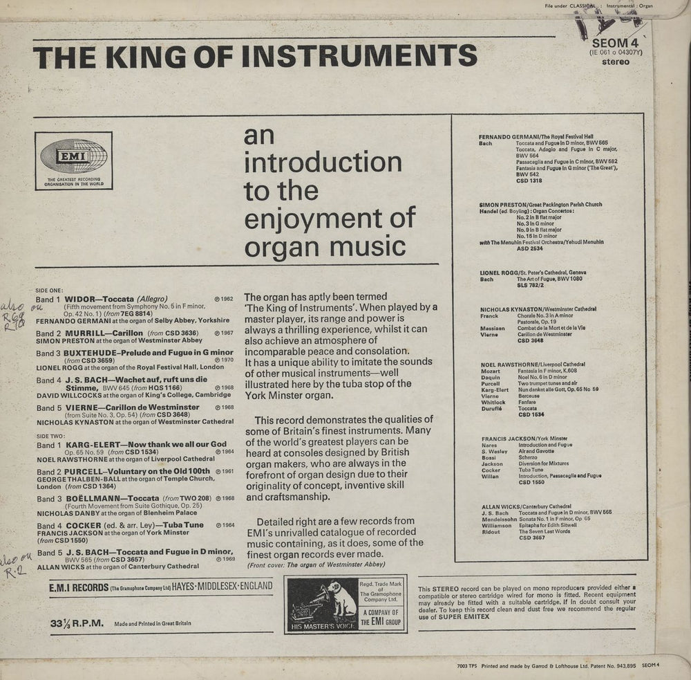 Various-Organs The King of Instruments UK vinyl LP album (LP record)