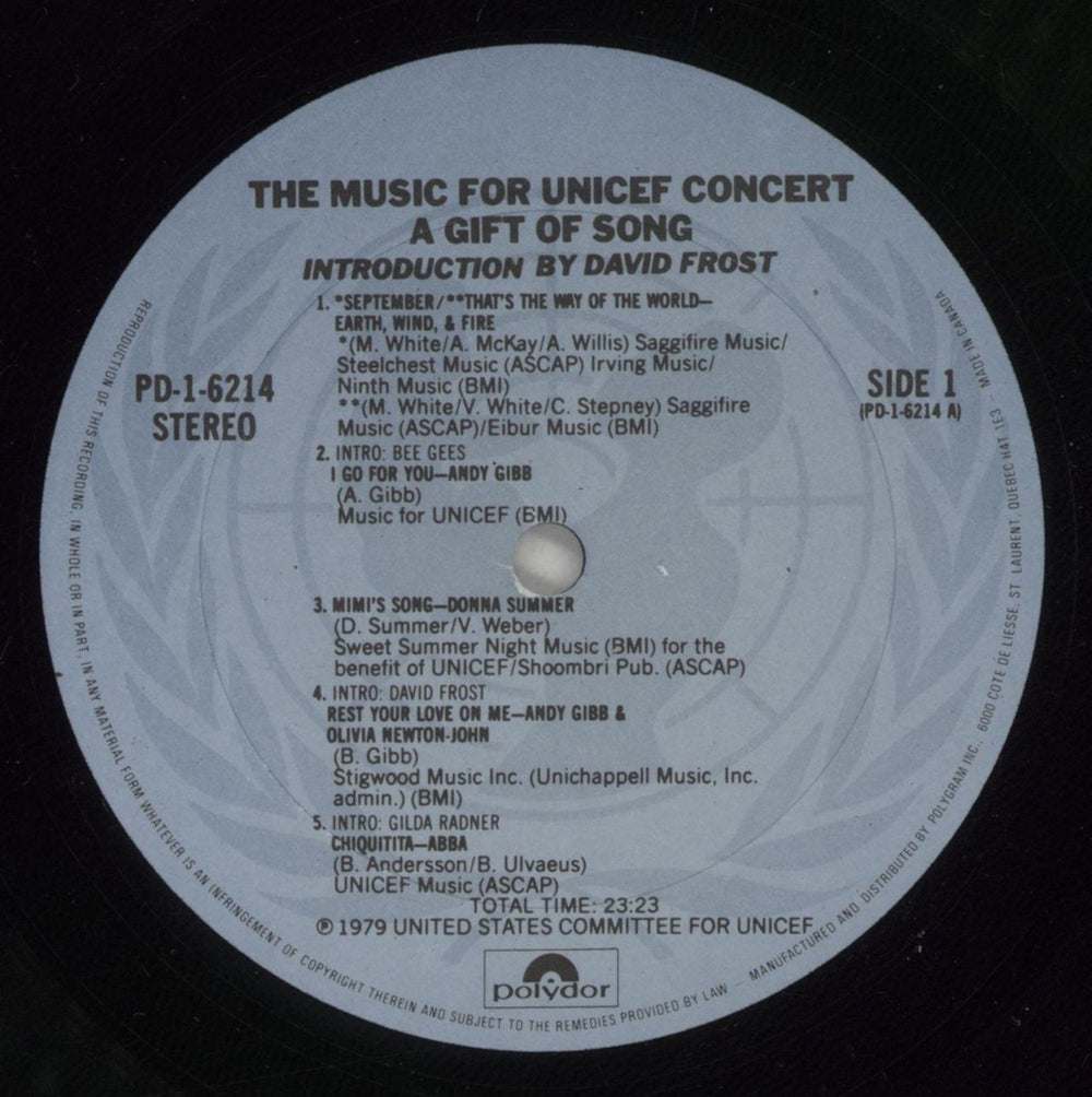 Various-Pop The Music For Unicef Concert / A Gift Of Song Canadian vinyl LP album (LP record) 7VALPTH103965