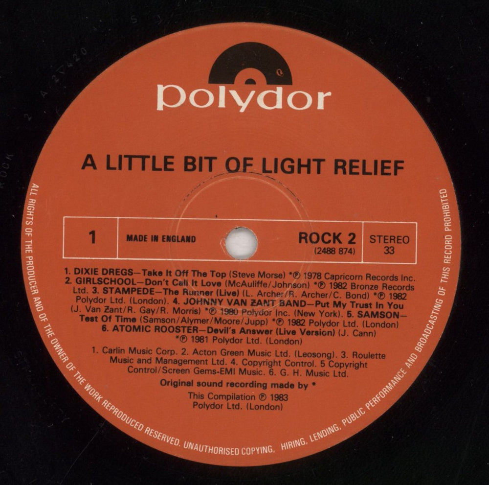 Various-Rock & Metal A Little Bit Of Light Relief - A Rock Sampler UK vinyl LP album (LP record) RVALPAL675907