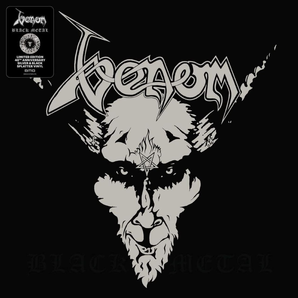 Venom Black Metal: 40th Anniversary - Silver & Black Splatter Vinyl - Sealed UK vinyl LP album (LP record) BMGCAT661LPX