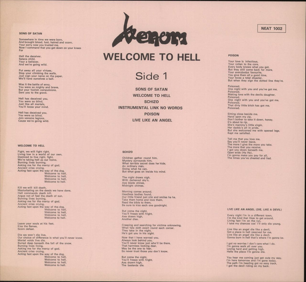 Venom Welcome To Hell + Poster + Lyric Insert - EX UK vinyl LP album (LP record) 1981