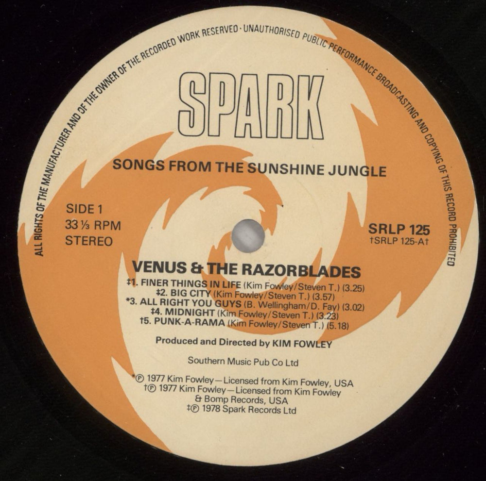 Venus And The Razorblades Songs From The Sunshine Jungle UK vinyl LP album (LP record) VB3LPSO634020