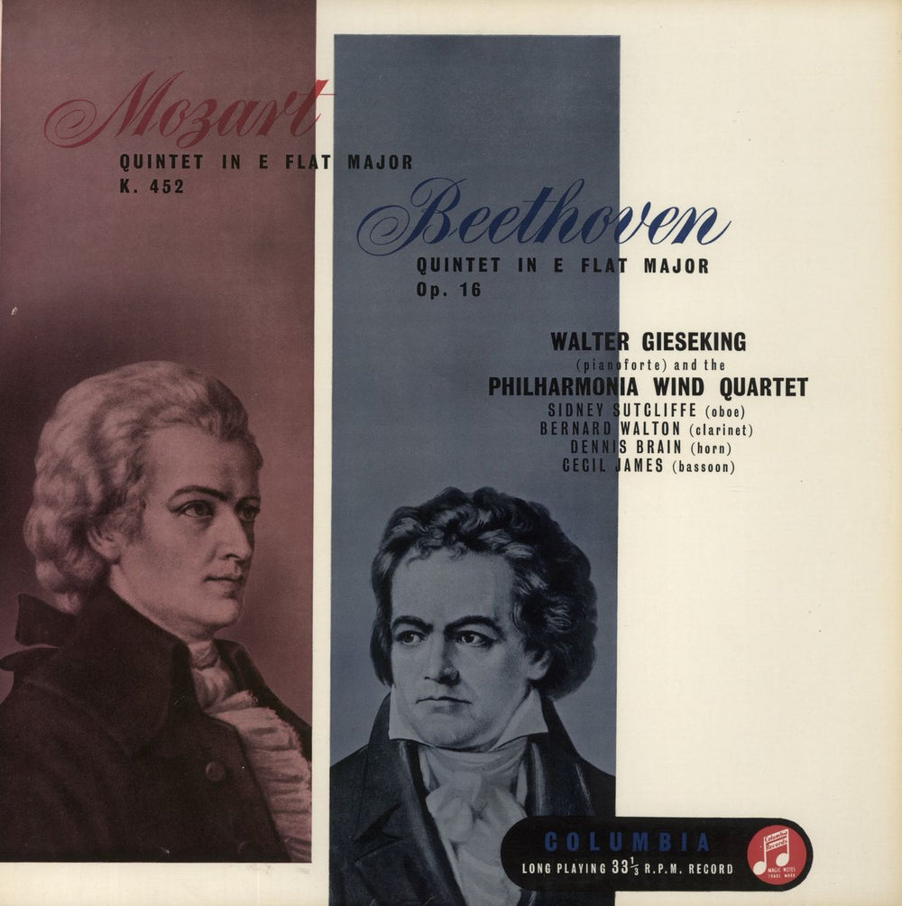 Walter Gieseking Mozart: Quintet In E Flat Major K. 452, Beethoven: Quintet In E Flat Major Op. 16 UK vinyl LP album (LP record) 33CX1322