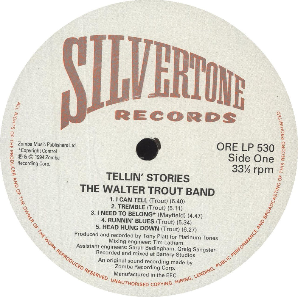 Walter Trout Band Tellin' Stories UK vinyl LP album (LP record) WBGLPTE743078