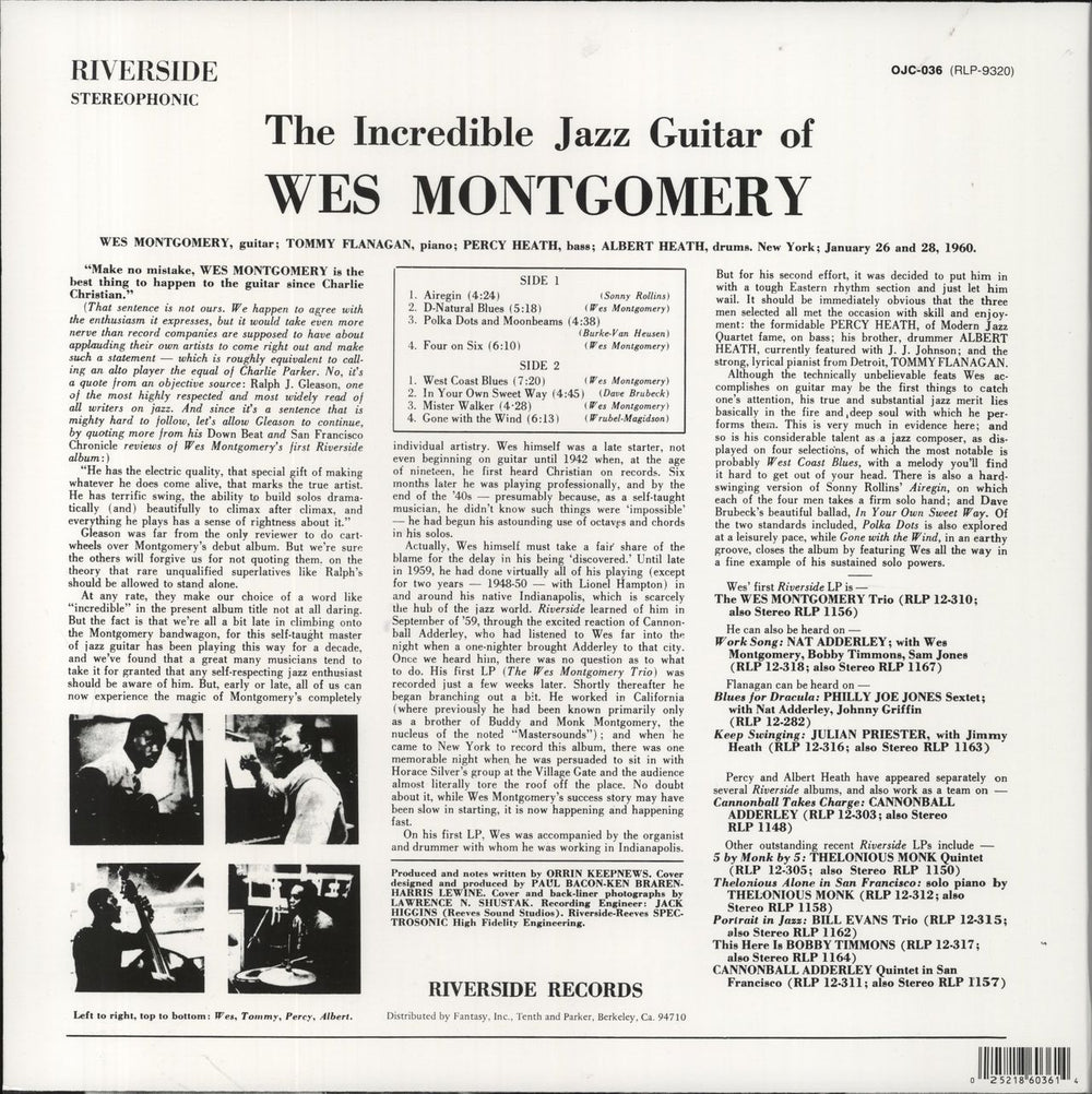 Wes Montgomery The Incredible Jazz Guitar Of Wes Montgomery UK vinyl LP album (LP record) 025218603614