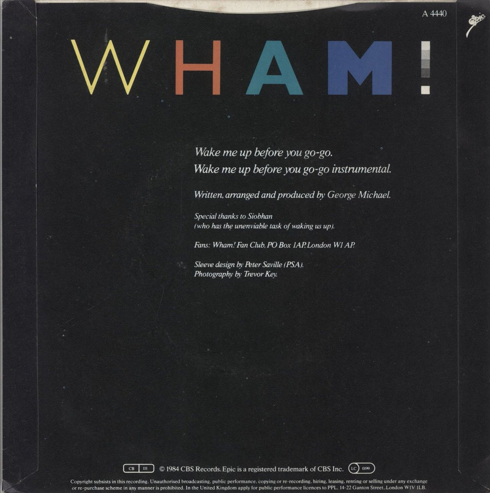 Wham Wake Me Up Before You Go-Go UK 7" vinyl single (7 inch record / 45)