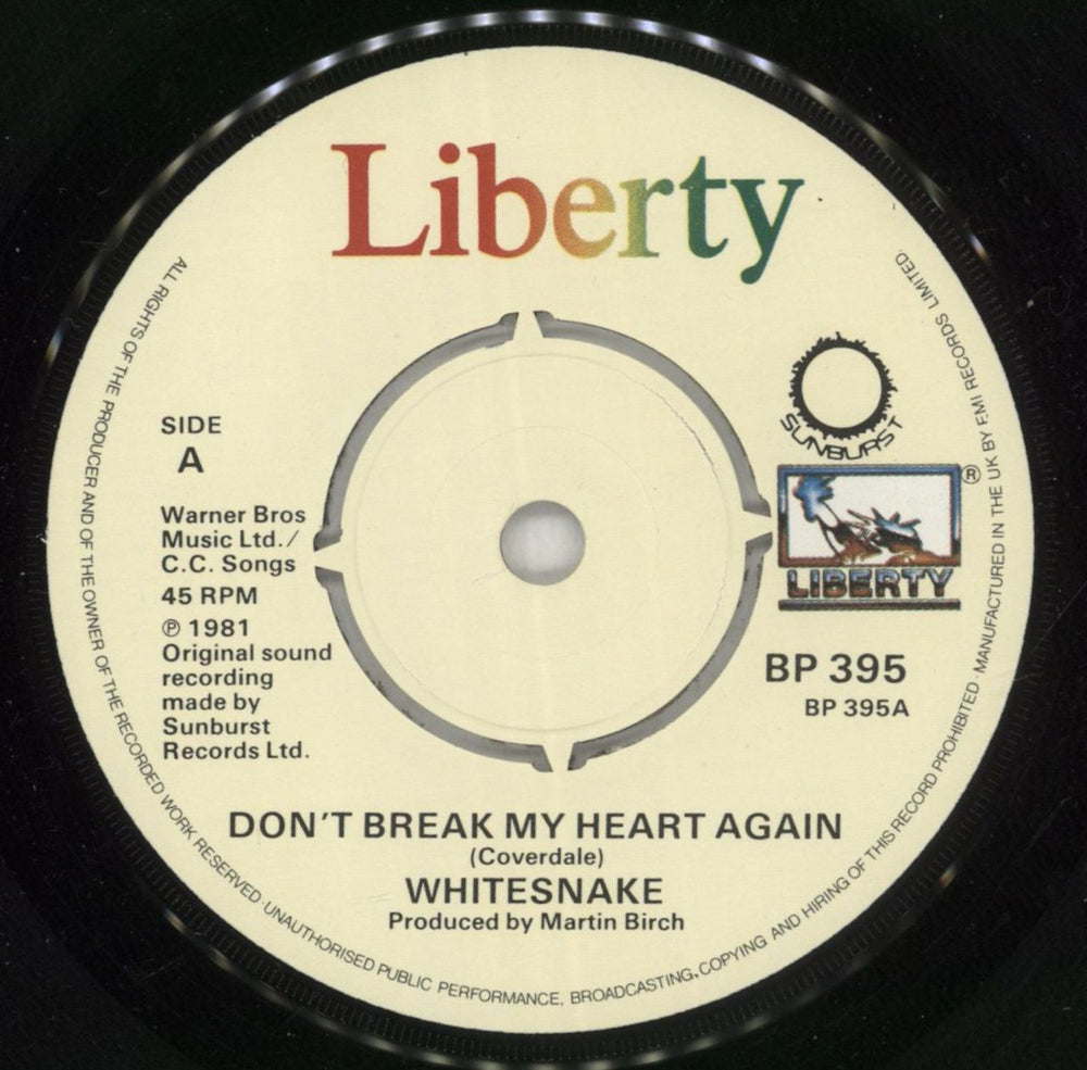 Whitesnake Don't Break My Heart Again UK 7" vinyl single (7 inch record / 45) WHI07DO01331