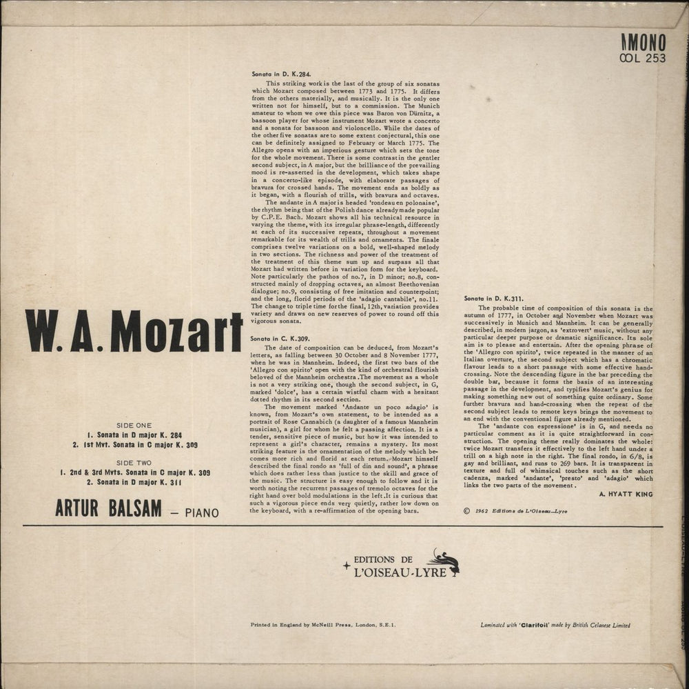 Wolfgang Amadeus Mozart Mozart: Piano Music Vol 5 UK vinyl LP album (LP record)