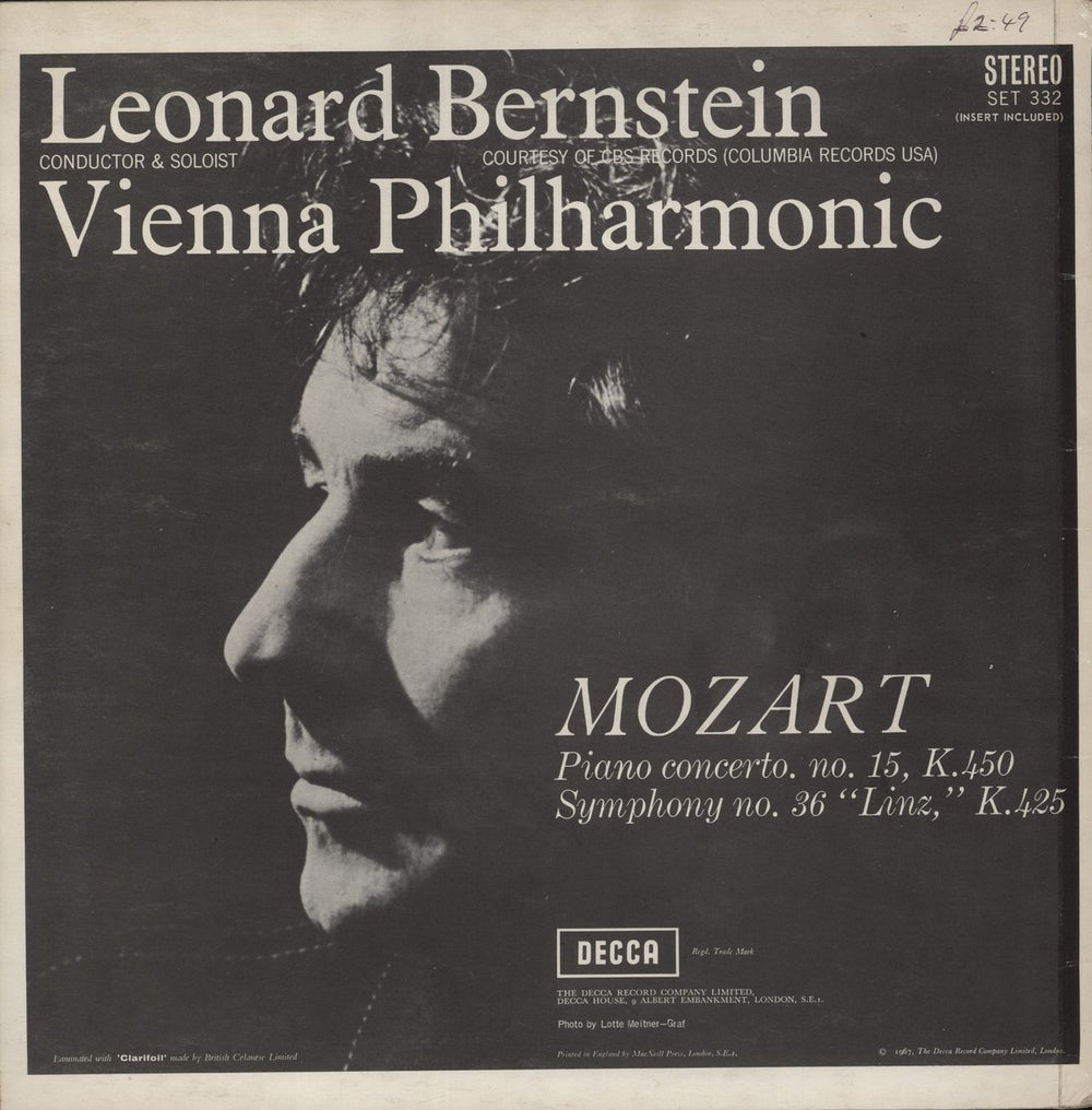 Wolfgang Amadeus Mozart Mozart: Symphony No. 36 "Linz", K.425 / Piano Concerto No. 15, K.450 UK vinyl LP album (LP record)