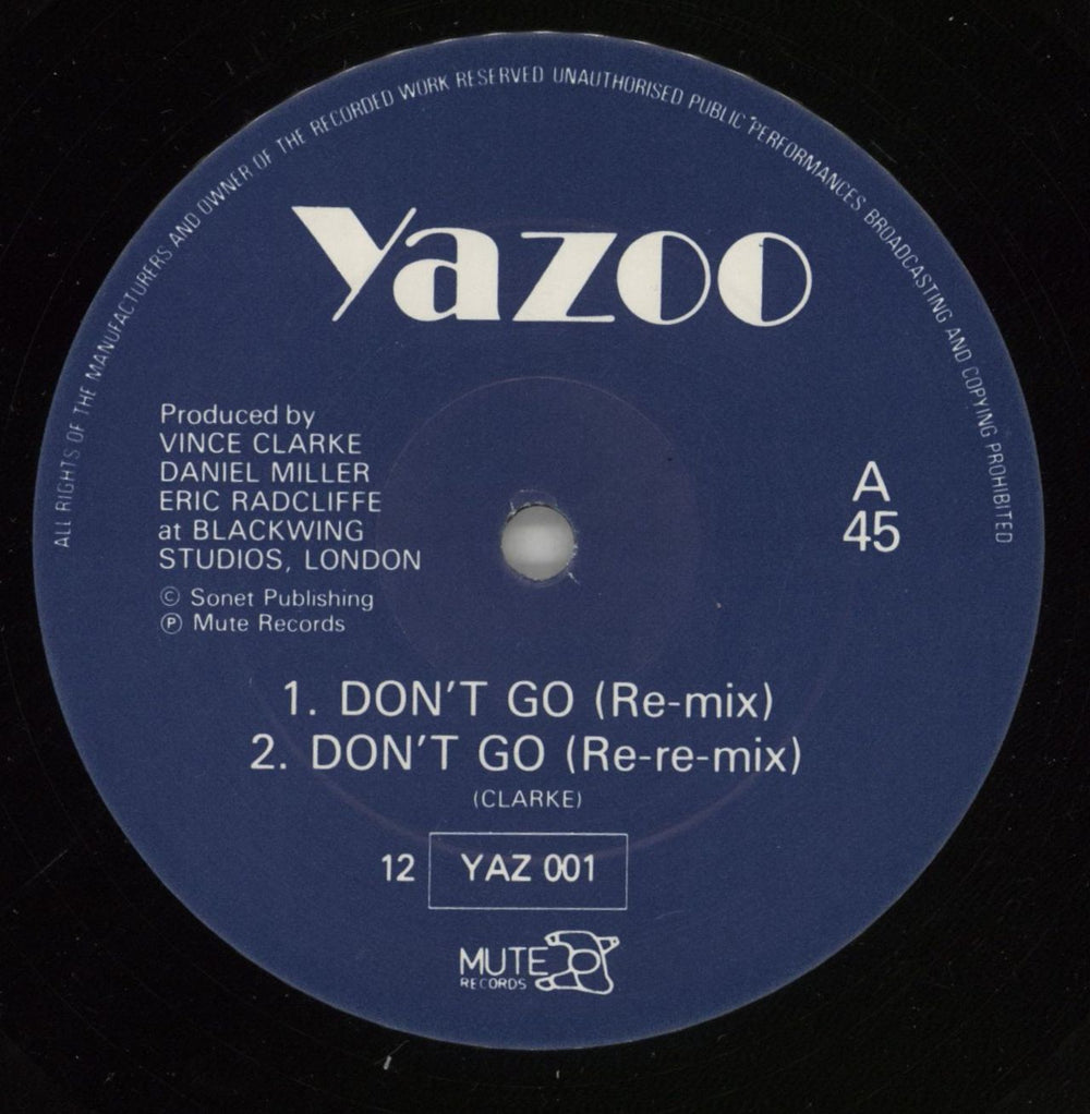 Yazoo Don't Go: Re-Mixes UK 12" vinyl single (12 inch record / Maxi-single) YAZ12DO10438