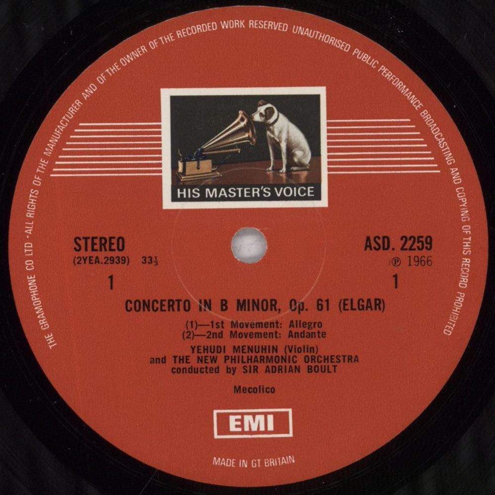 Yehudi Menuhin Elgar: Violin Concerto in B minor, Op. 61 - 2nd UK vinyl LP album (LP record) YEHLPEL833179