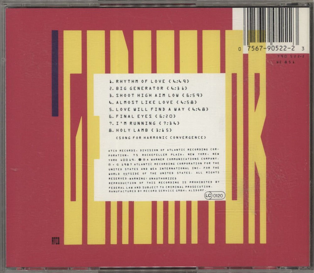 Yes Big Generator German CD album (CDLP) 075679052223