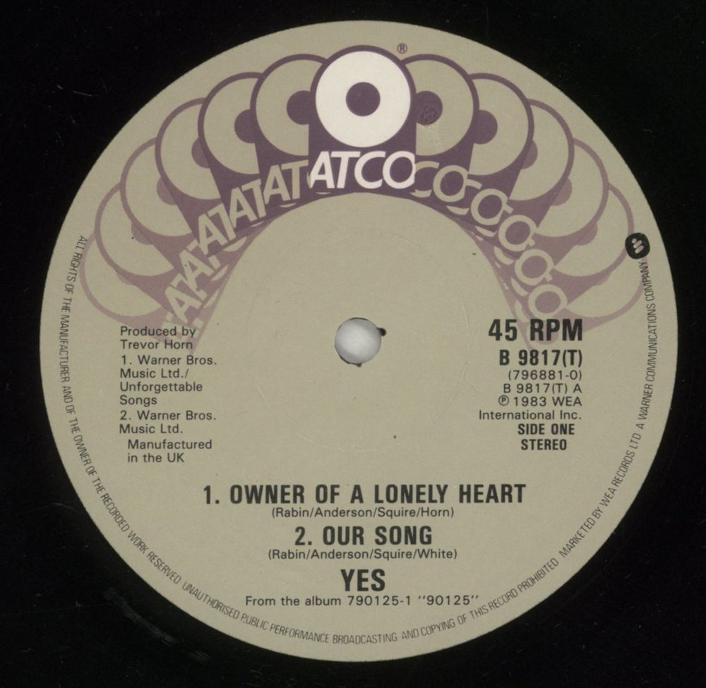 Yes Owner Of A Lonely Heart UK 12" vinyl single (12 inch record / Maxi-single) YES12OW44880