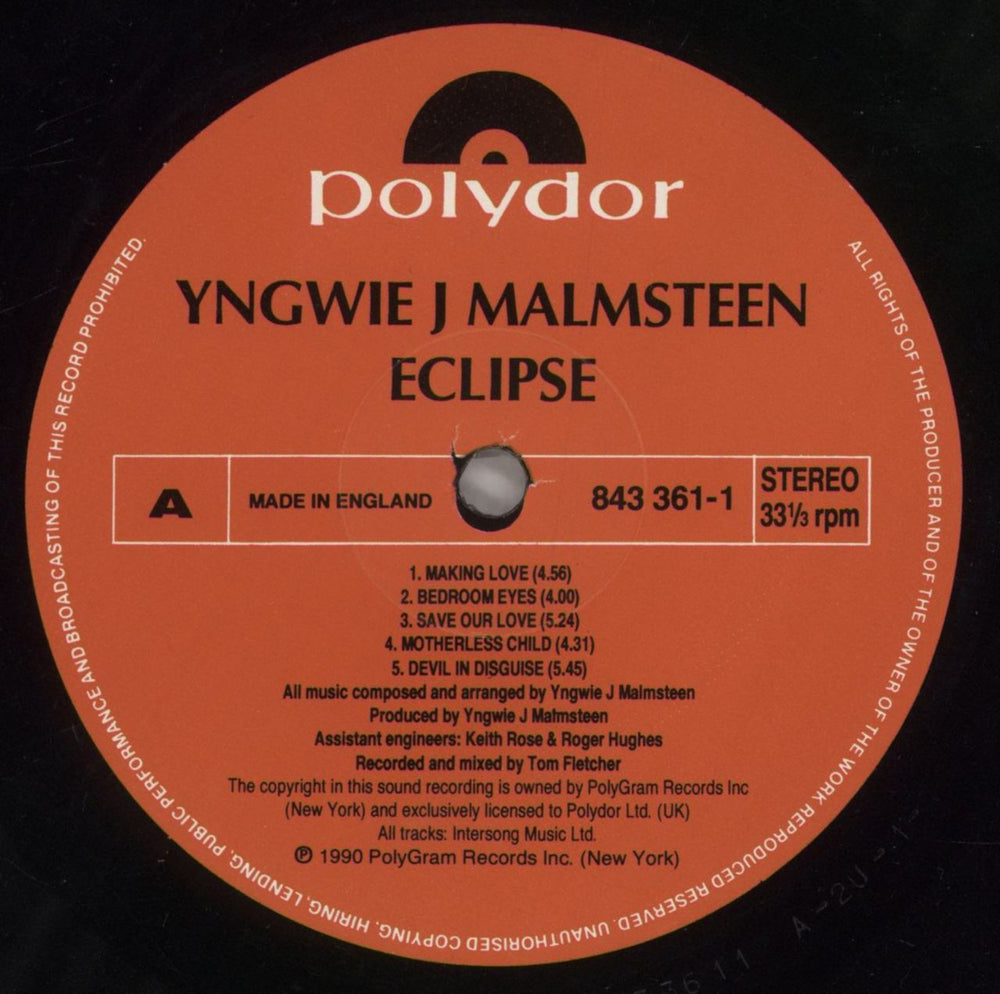 Yngwie Malmsteen Eclipse + Inner UK vinyl LP album (LP record) YNGLPEC73310