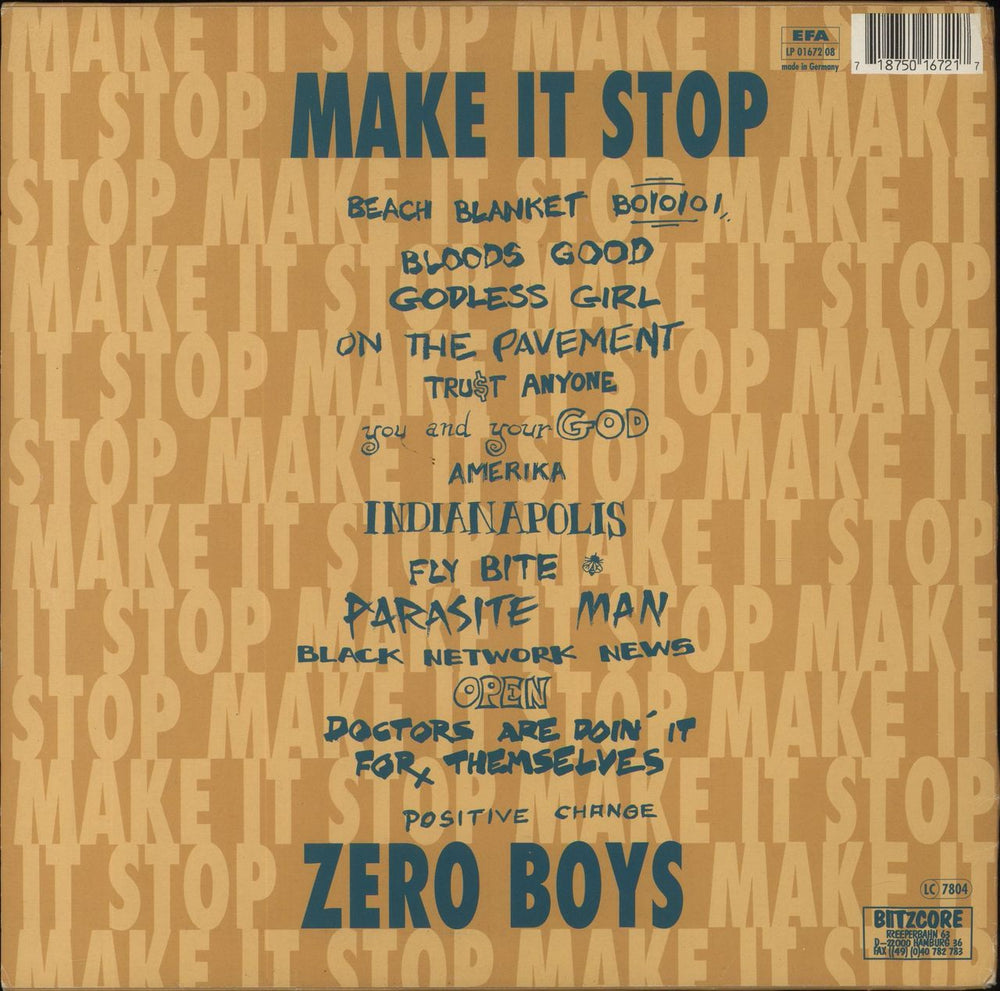 Zero Boys Make It Stop + Insert German vinyl LP album (LP record) 718750167217