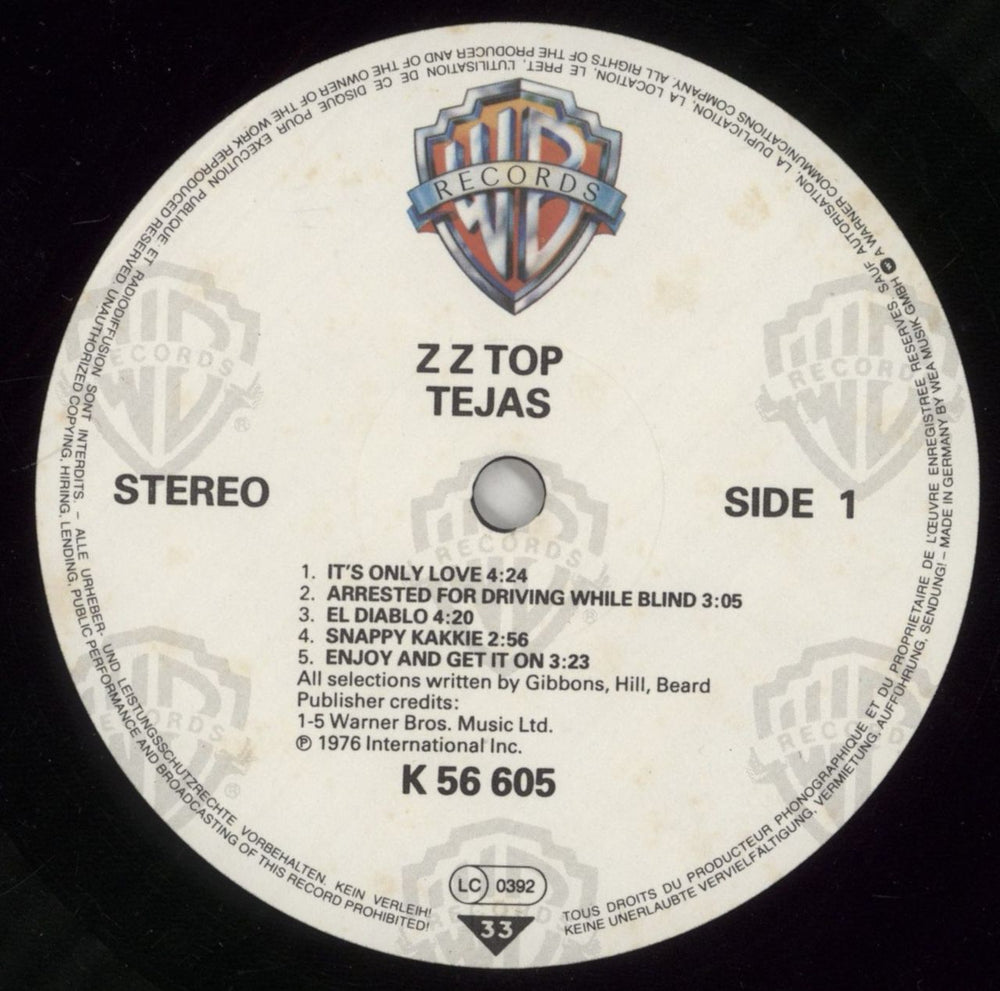 ZZ Top Tejas German vinyl LP album (LP record) ZZTLPTE692657